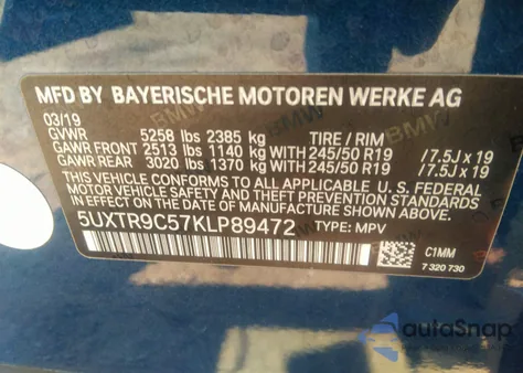 2019 BMW X3 xDrive30I из США, поврежденный, VIN 5UXTR9C57KLP89472